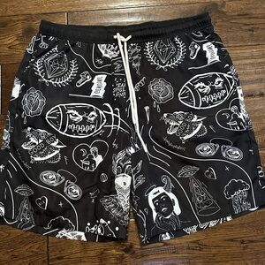 Men's Black Graphic Swim Shorts